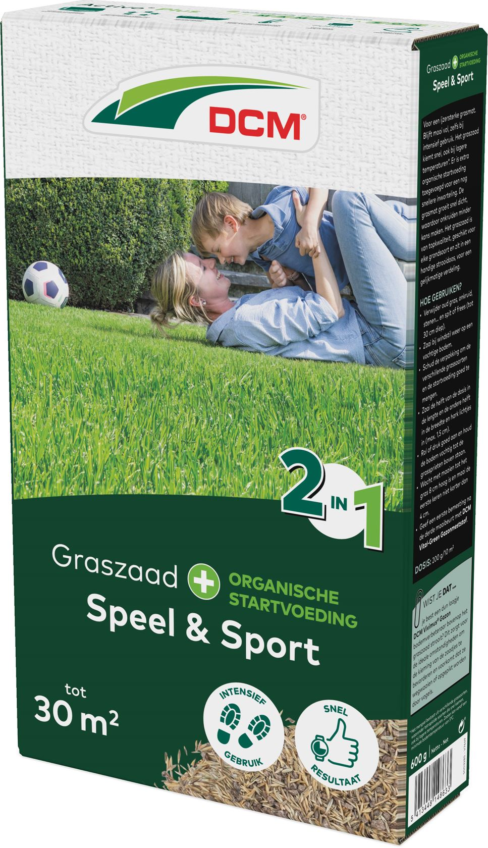 DCM graszaad 600g tot 30m² - 2-in-1 Speel & Sport Plus incl. organische startvoeding - ijzersterk gazon