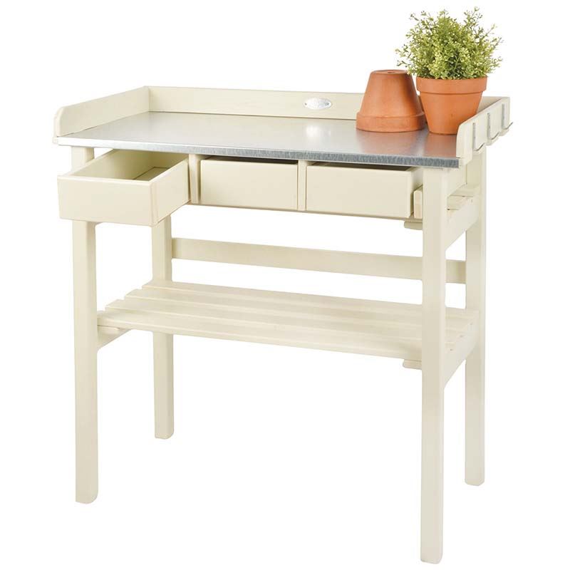 Esschert Design table de travail de jardin avec tiroirs blanc - LxLxH : 78x38x82,5cm