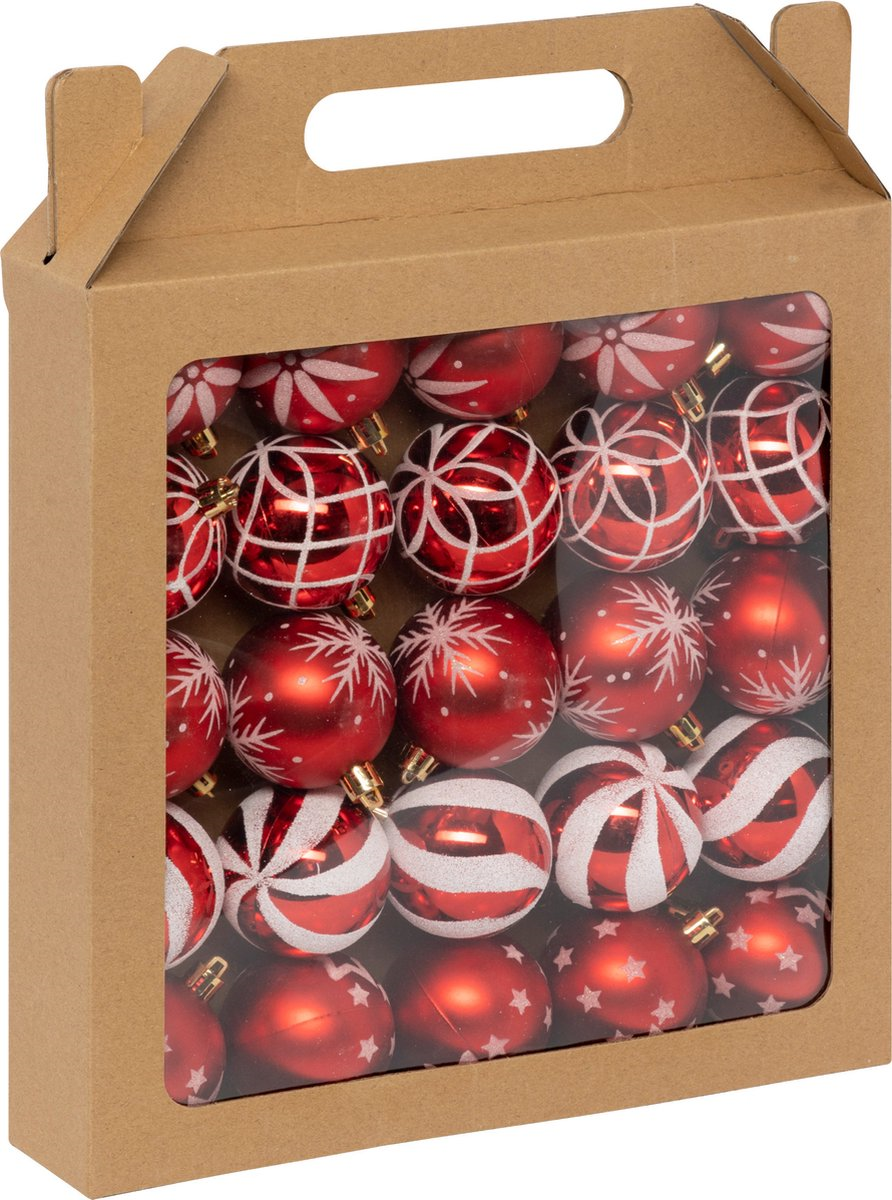 Feeric Christmas Christmas Balls - 25 pieces - 6 cm - Red/White - Plastic - Mix of gloss and glitter