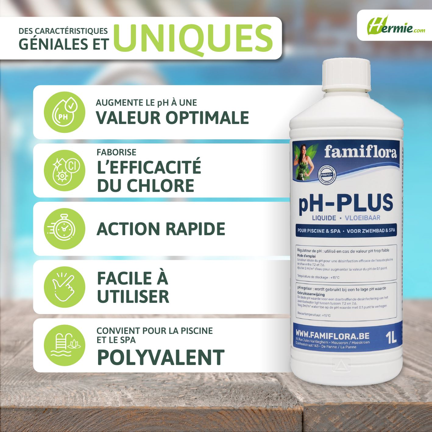 Famiflora pH-plus vloeibaar 1L - verhoogt de pH-waarde van je zwembad of spa!