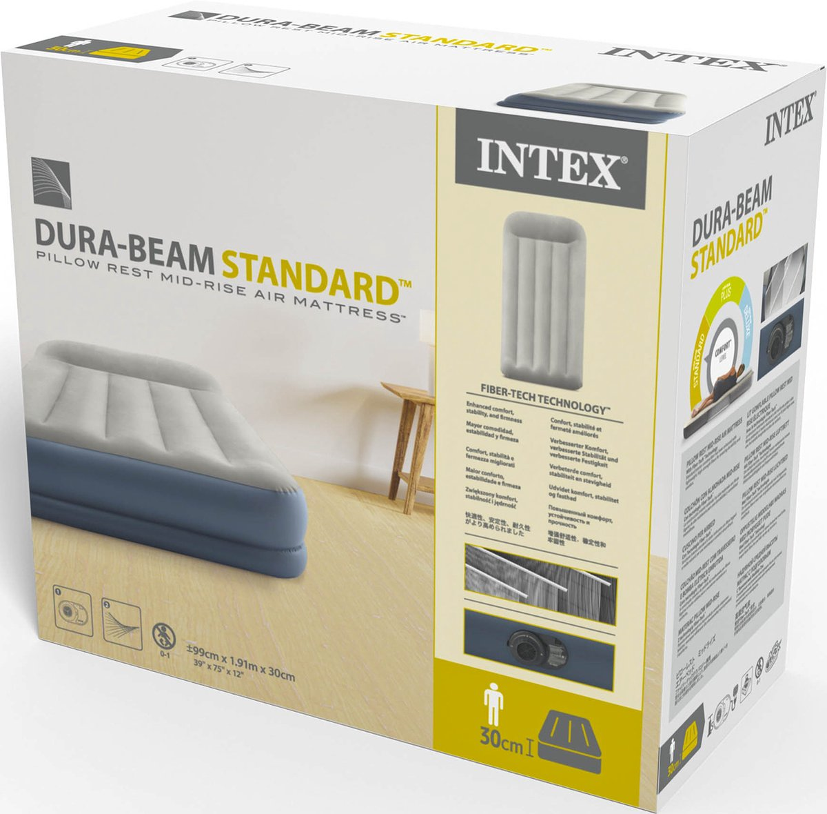 Intex Pillow Rest Mid-Rise - Airbed - With built-in pump - 1 person