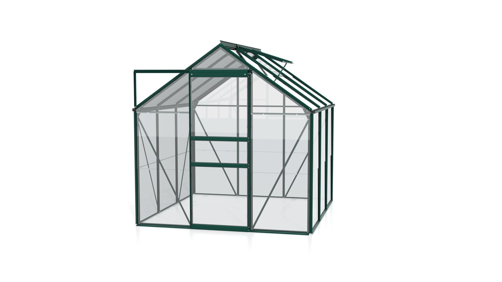 Serre Vitavia Venus 3.8m² avec verre de sécurité - Vert foncé - Avec porte coulissante simple (B61 cm) et fondation