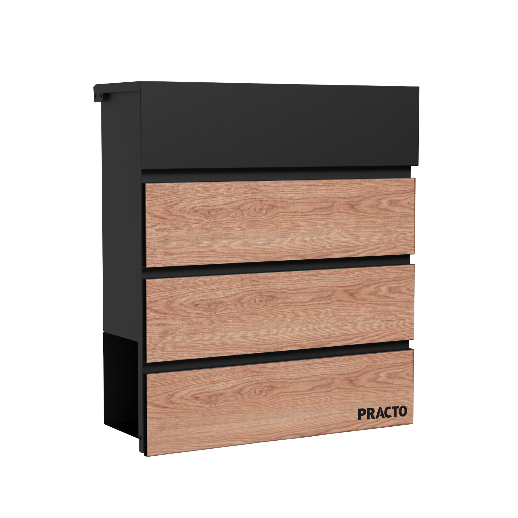 Practo Garden mailbox - Cannes - matte black with wood look - 41x37x13cm