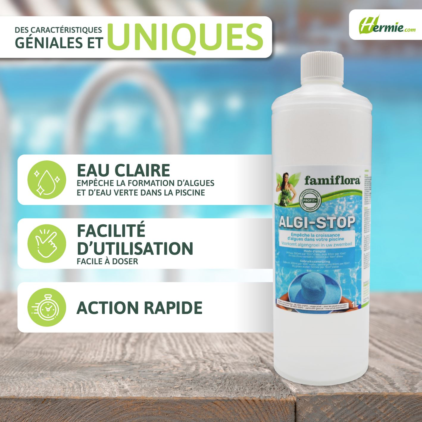 Famiflora Algi-Stop liquid 1L - Against algae growth in the pool!