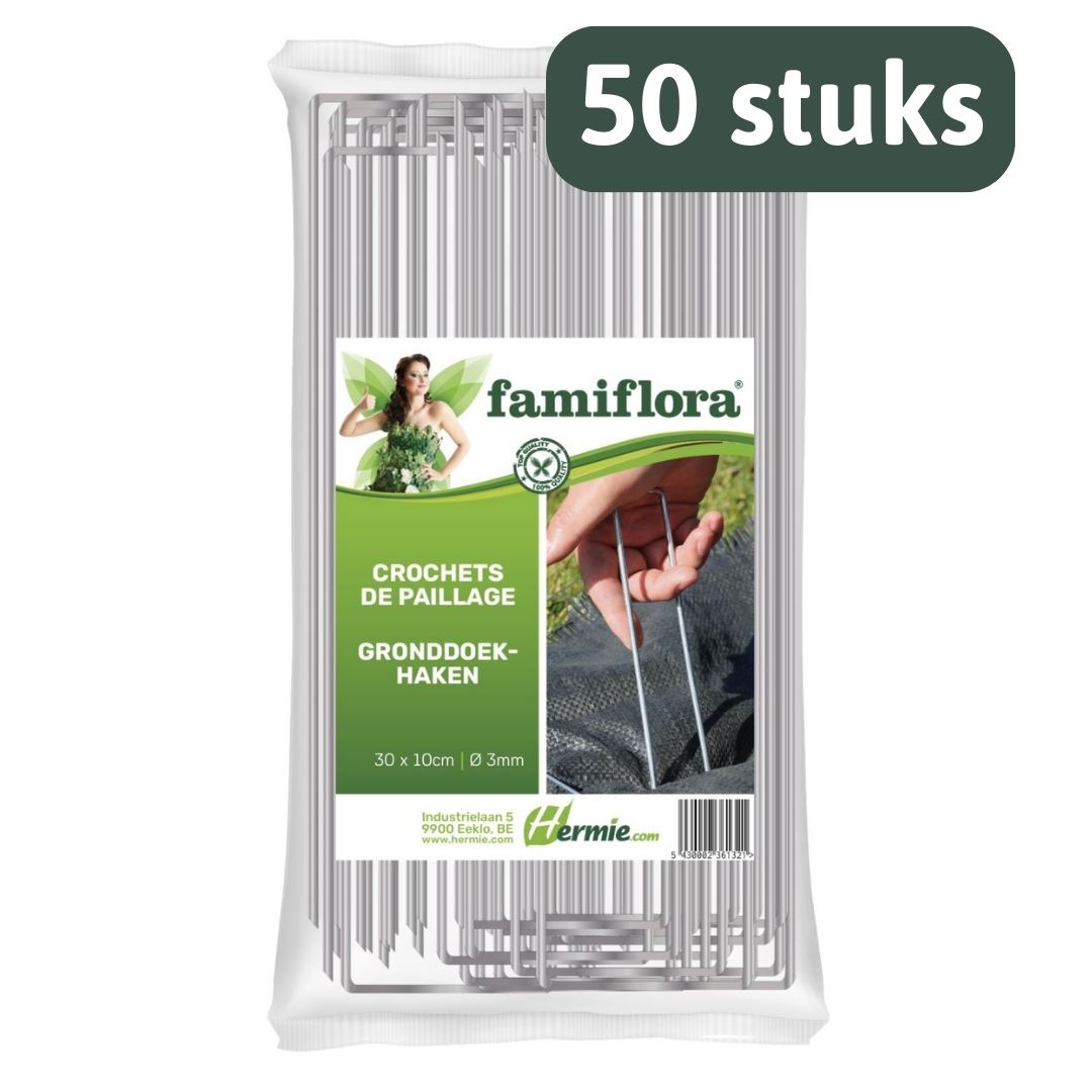 Crochets pour toiles de sol Famiflora - épingles Ø3mm - 30x10x30cm - 50 pièces