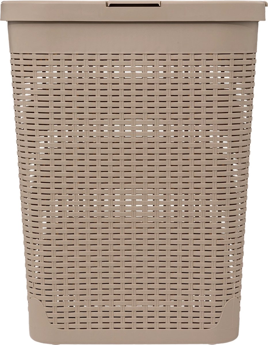 5Five Narrow Laundry Basket with Lid - Beige Rattan Look - 40 L - Practical & Stylish