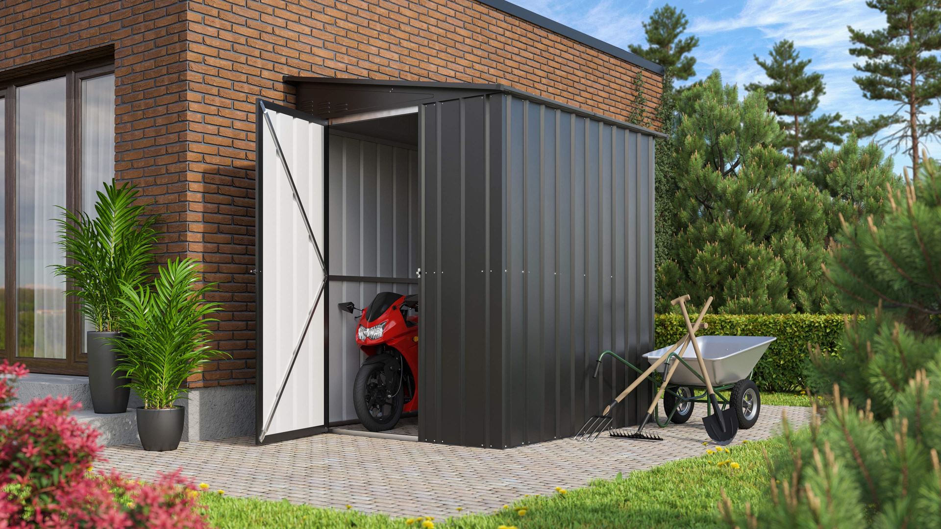 Vitavia Aanbouw -tuinberging LeanTo 56 H178 - antraciet - Tuinberging metaal - L144 x 171 x 203 cm
