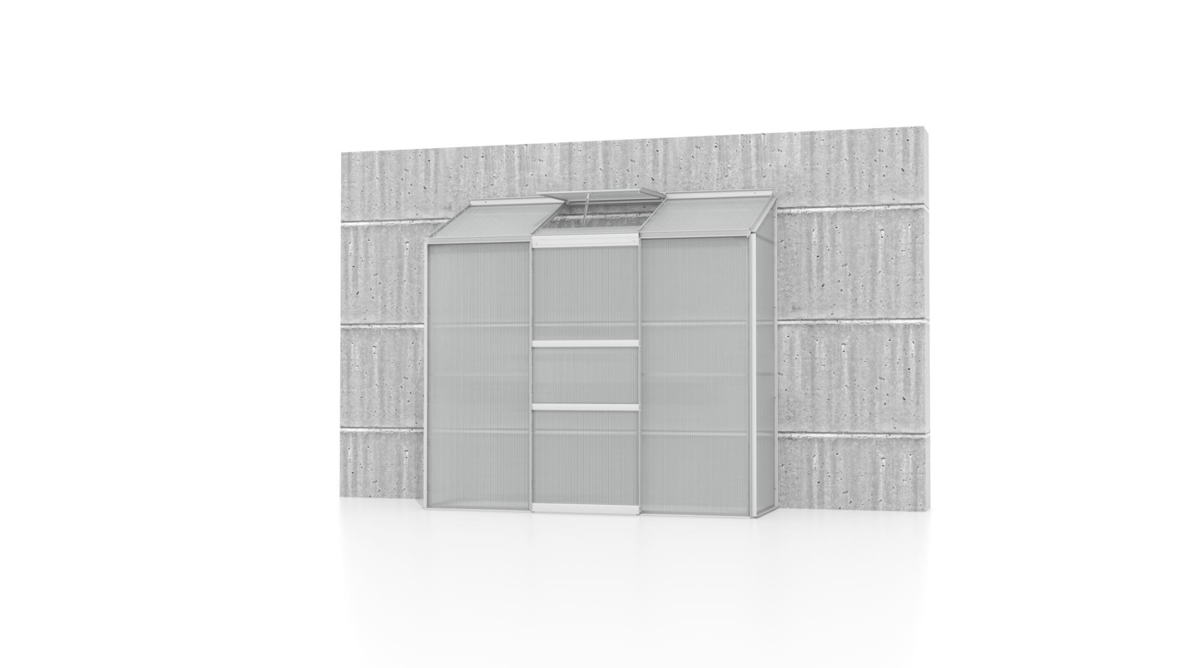 Vitavia Ida wall greenhouse 1.3m² with 4 mm polycarbonate - Aluminum - With single sliding door (B61 cm) and foundation