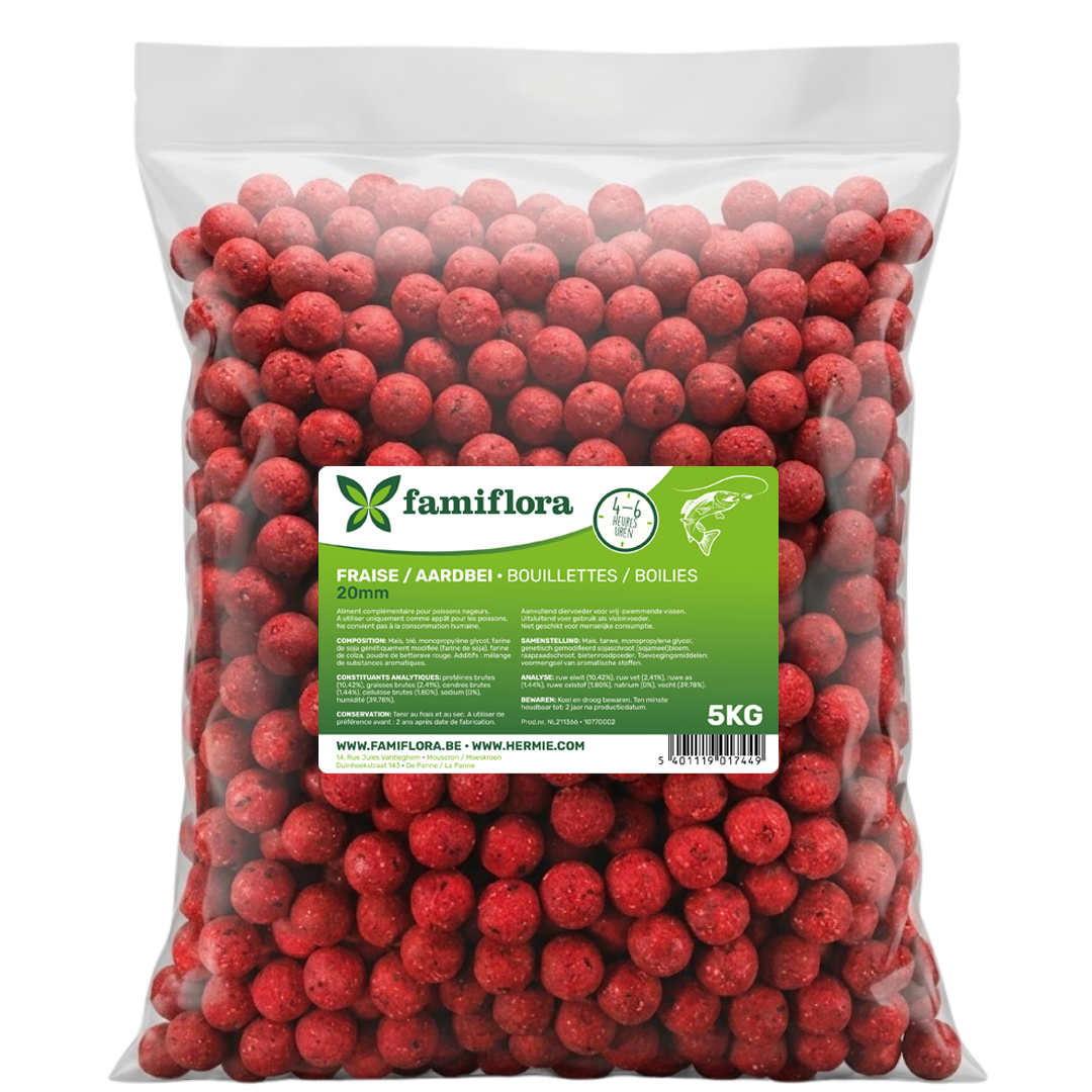 Famiflora Boilies Strawberry (Fraise) - 20mm - 5 KG - Carp Bait - 4-6h action