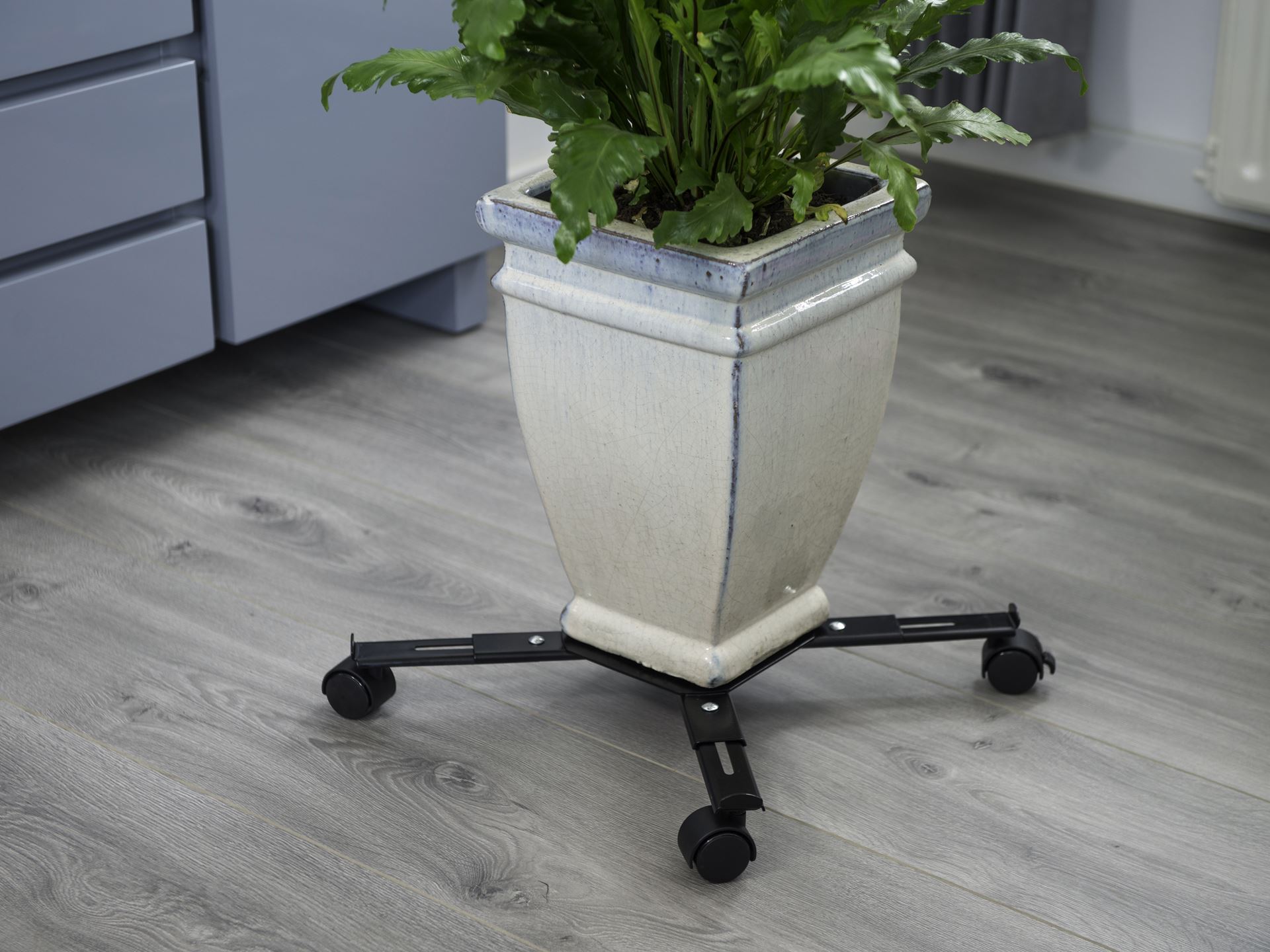 Verstelbare-planttrolley-epoxy-metaalkleur-mat-zwart-4-armen-draaggewicht-100-kg-4-PP-40-mm-wielen-2