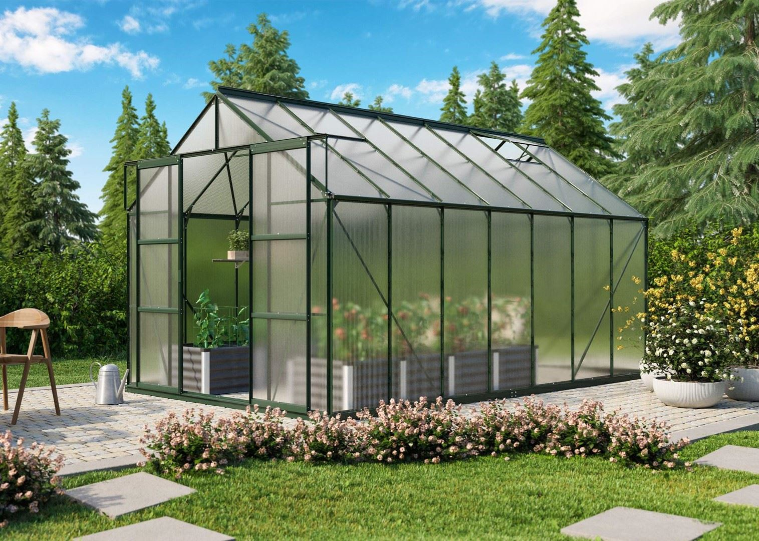 Vitavia Uranus serre - 11,5m² - met 6 mm polycarbonaat - Donkergroen