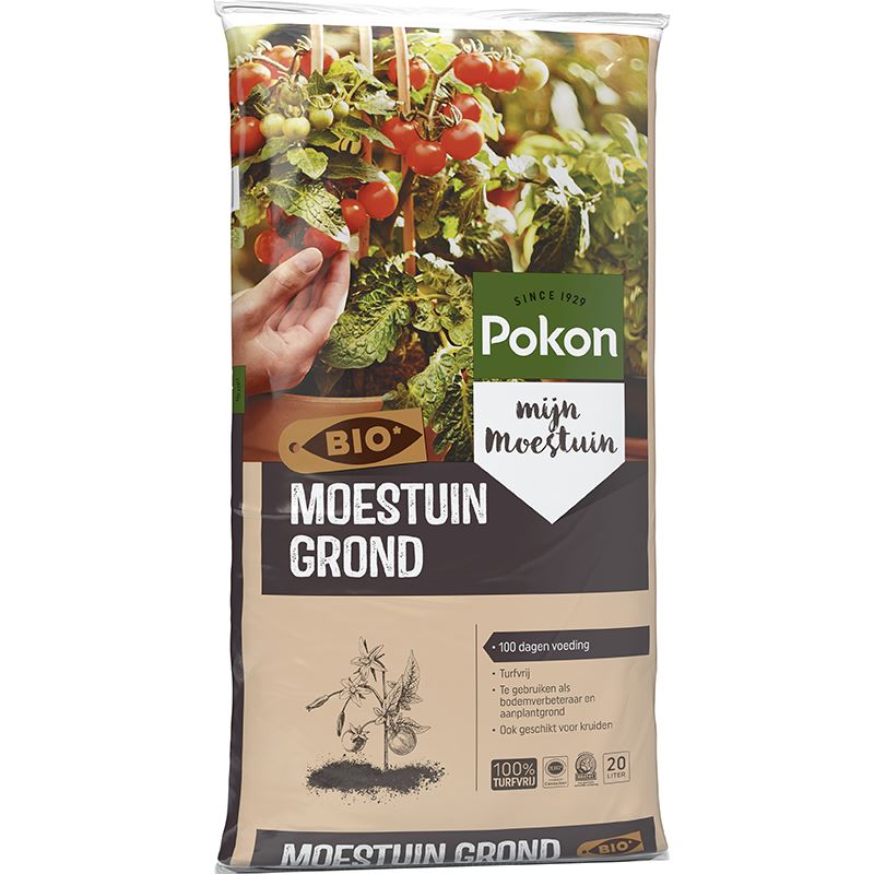 Pokon Bio Moestuingrond Turfvrij 20L - Moestuin - Aanplantgrond & Bodemverbeteraar - Biologisch - Turfvrij - 100 Dagen Voeding