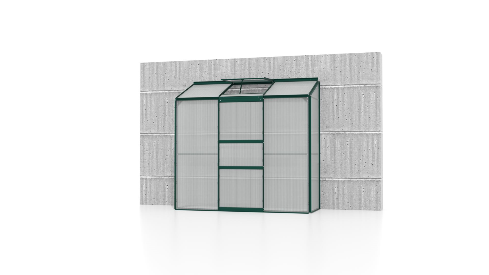 Vitavia Ida wall greenhouse 1.3m² with 4 mm polycarbonate - Dark green - With single sliding door (B61 cm) and foundation