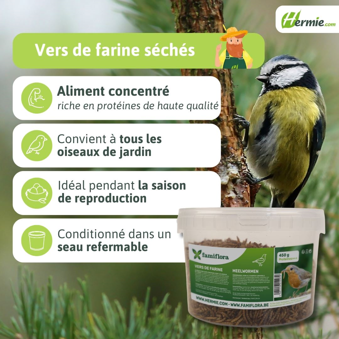 Famiflora gedroogde meelwormen 450 g = ± 2,7L in hersluitbare emmer - voor tuinvogels