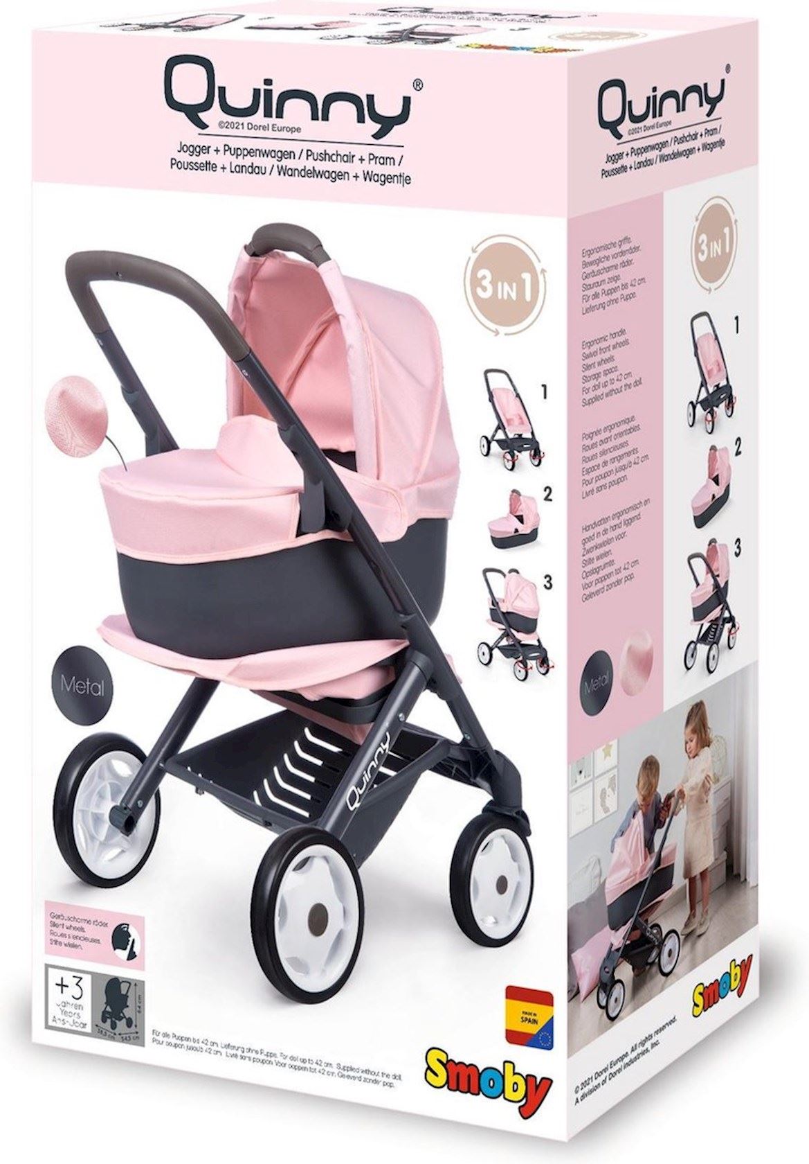 Smoby Quinny 3 en 1 Maxi Cosi landau et lit de poupee rose