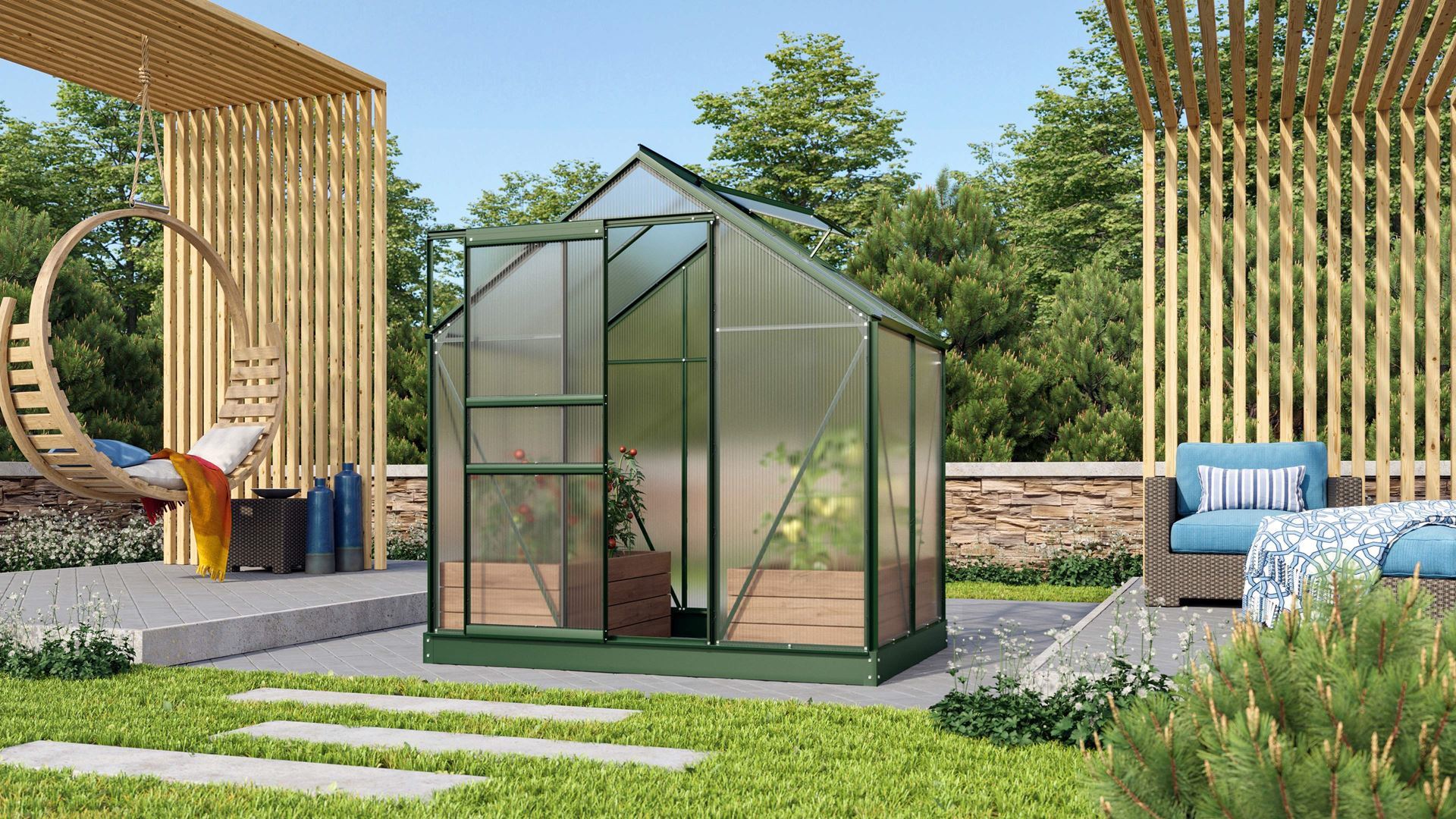 Venus-2500-polycarbonaat-6mm-donkergroen-B195-x-L131-x-H197-cm