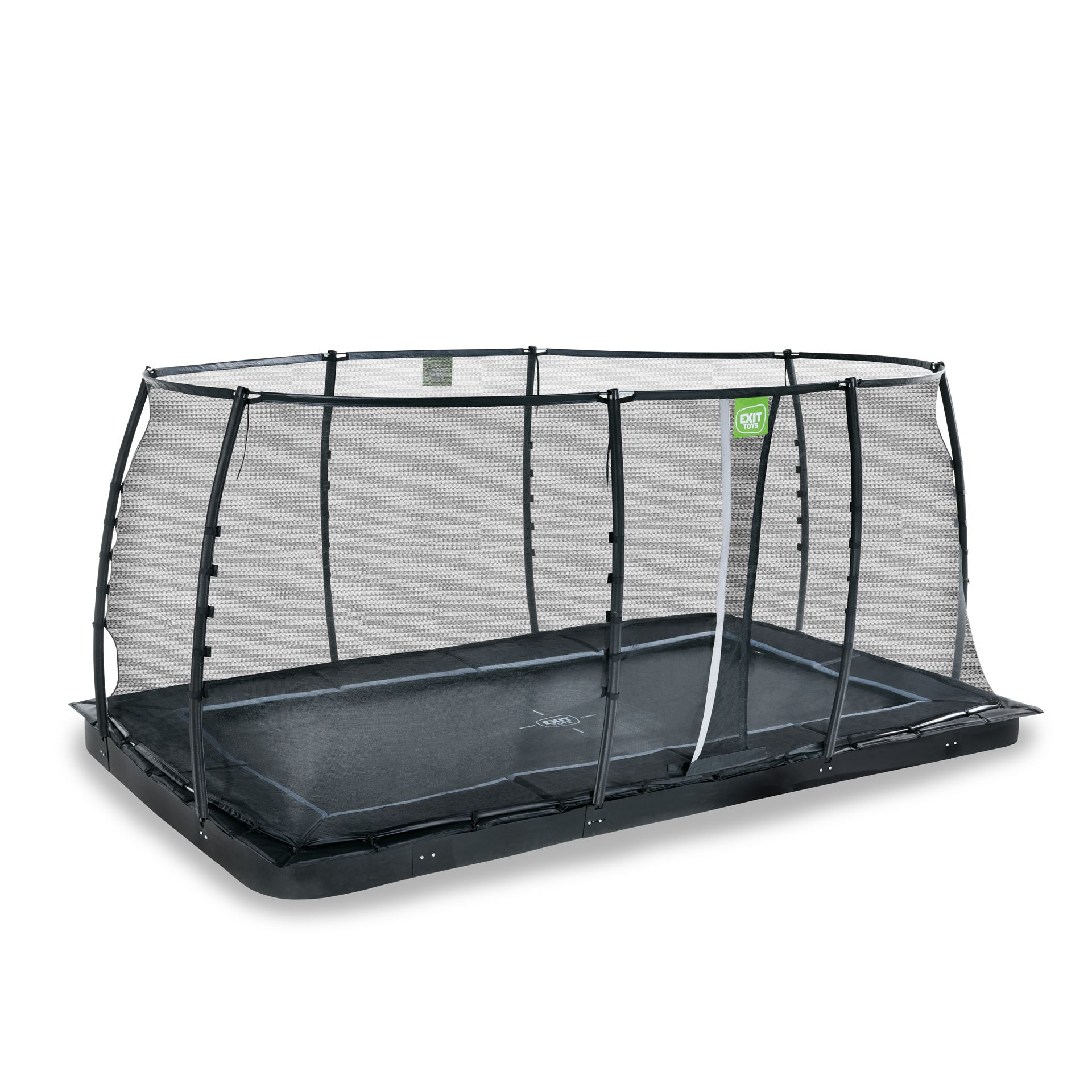 EXIT-Dynamic-groundlevel-trampoline-244x427cm-met-veiligheidsnet-zwart