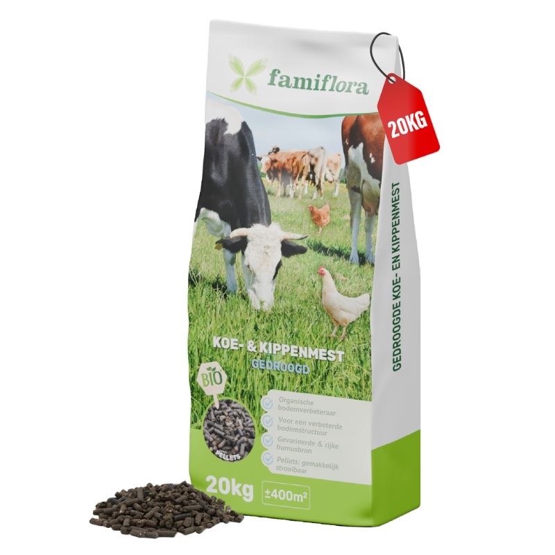 Famiflora fumier de vache et de poulet séché 20 kg - pellets - pour 400 m²