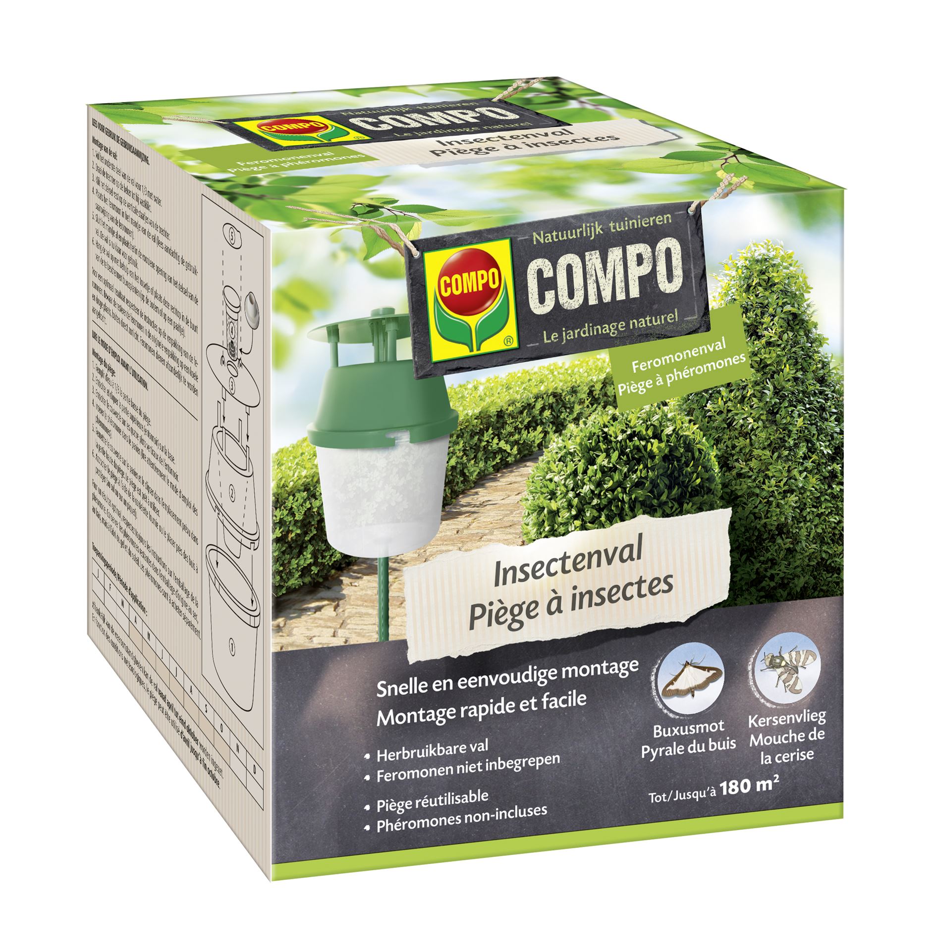 Compo Bio Insect Trap - Convient pour une surface de 180 m² - Piège à phéromones réutilisable contre des insectes spécifiques - Sans danger pour les animaux domestiques/les enfants/les insectes utiles