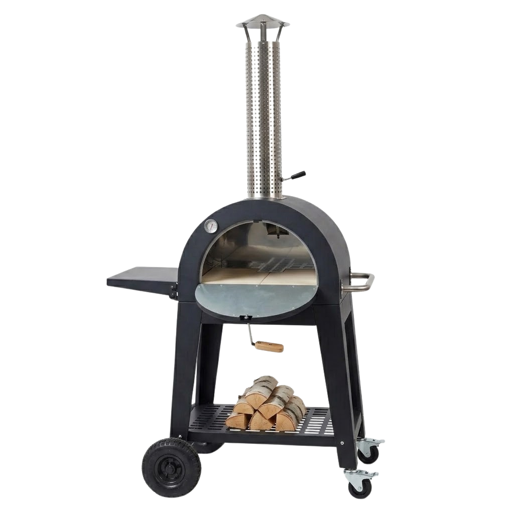Famiflora Phoenix Outdoor Pizza Oven - Charcoal - Black Steel - Includes pizza stone