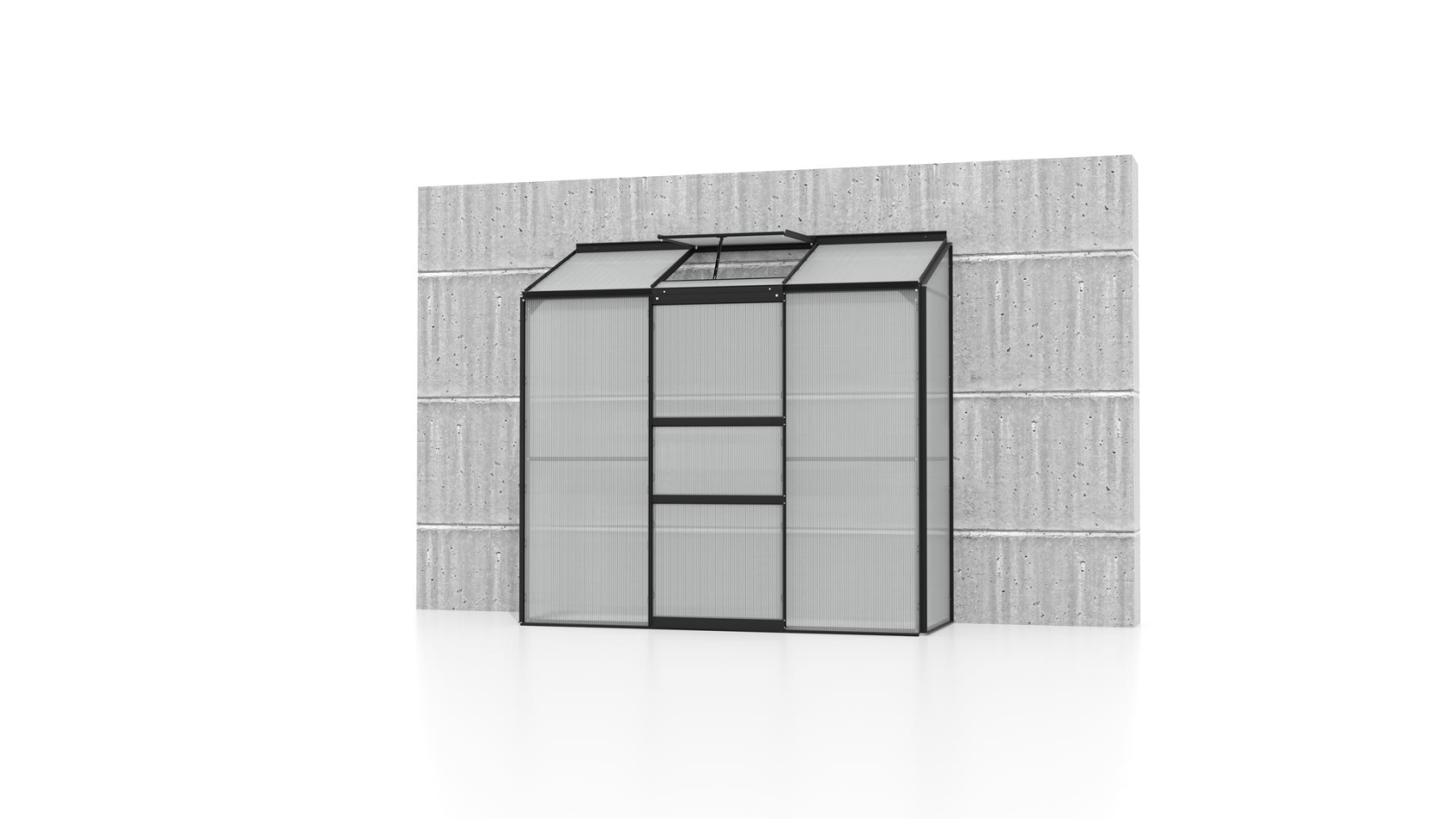 Vitavia Ida wall greenhouse 1.3m² with 4 mm polycarbonate - Black - With single sliding door (B61 cm) and foundation