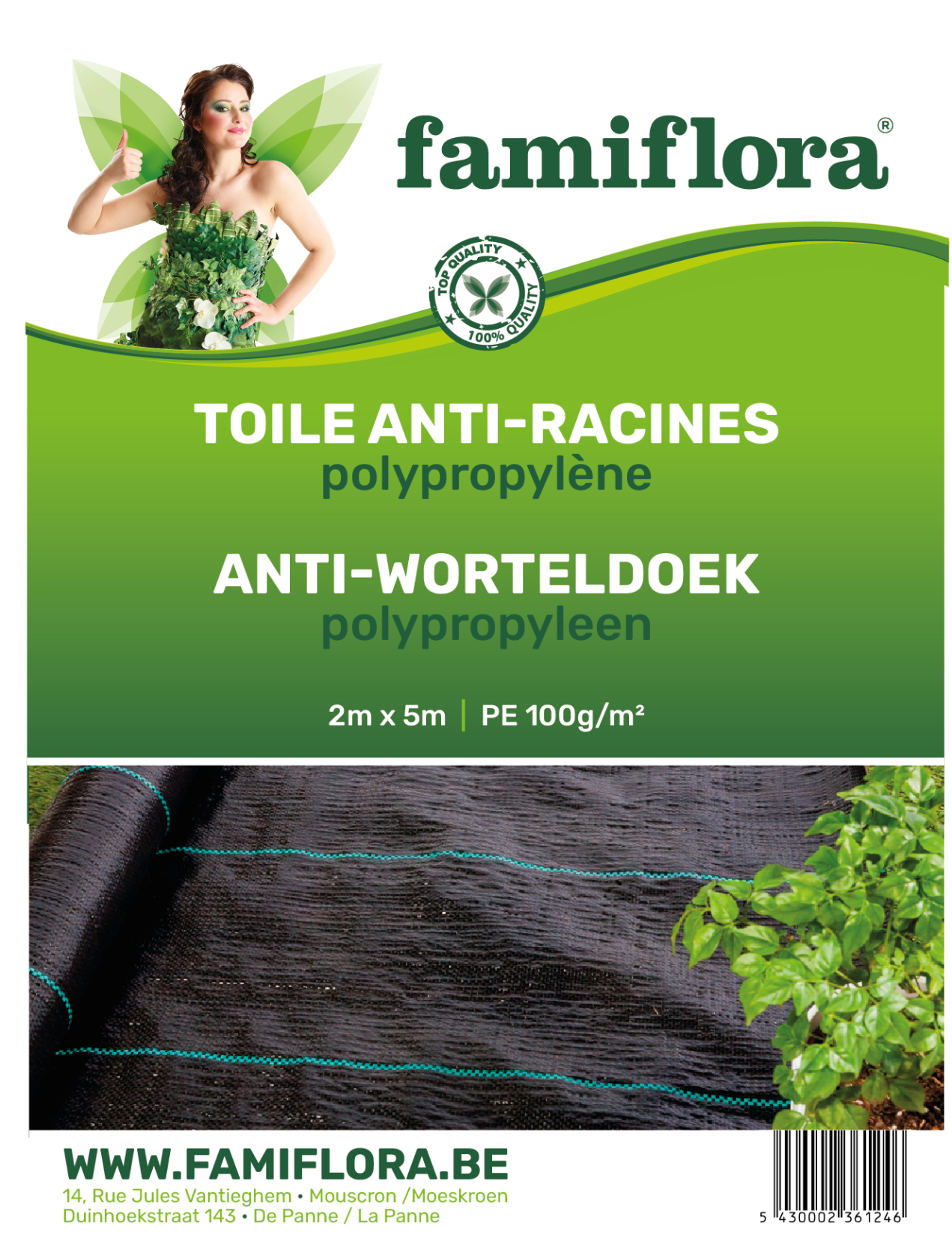 Famiflora anti-weed/anti-root fabric - 2x5M - 100g/m² dust density