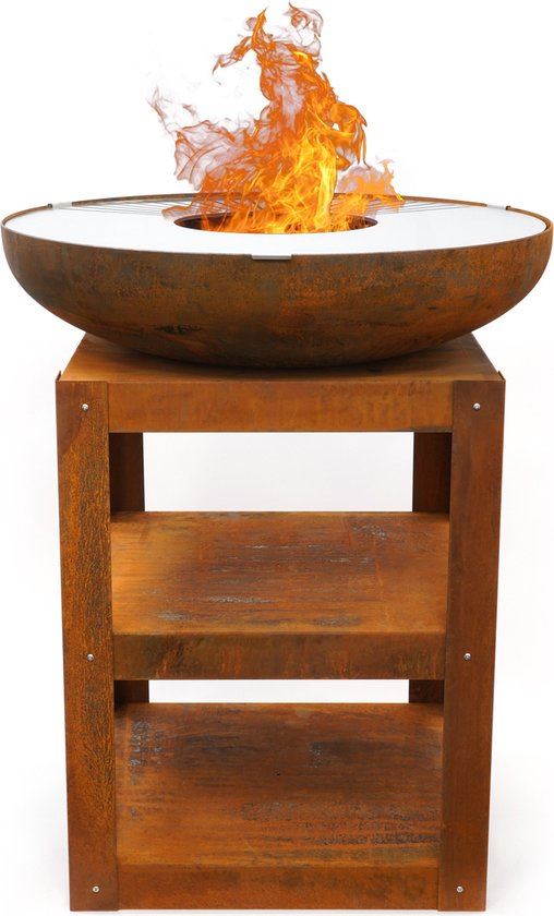 HEAT plancha vuurschaal Bakka met houtopslag – L80 x B80 x H96 cm – zwart