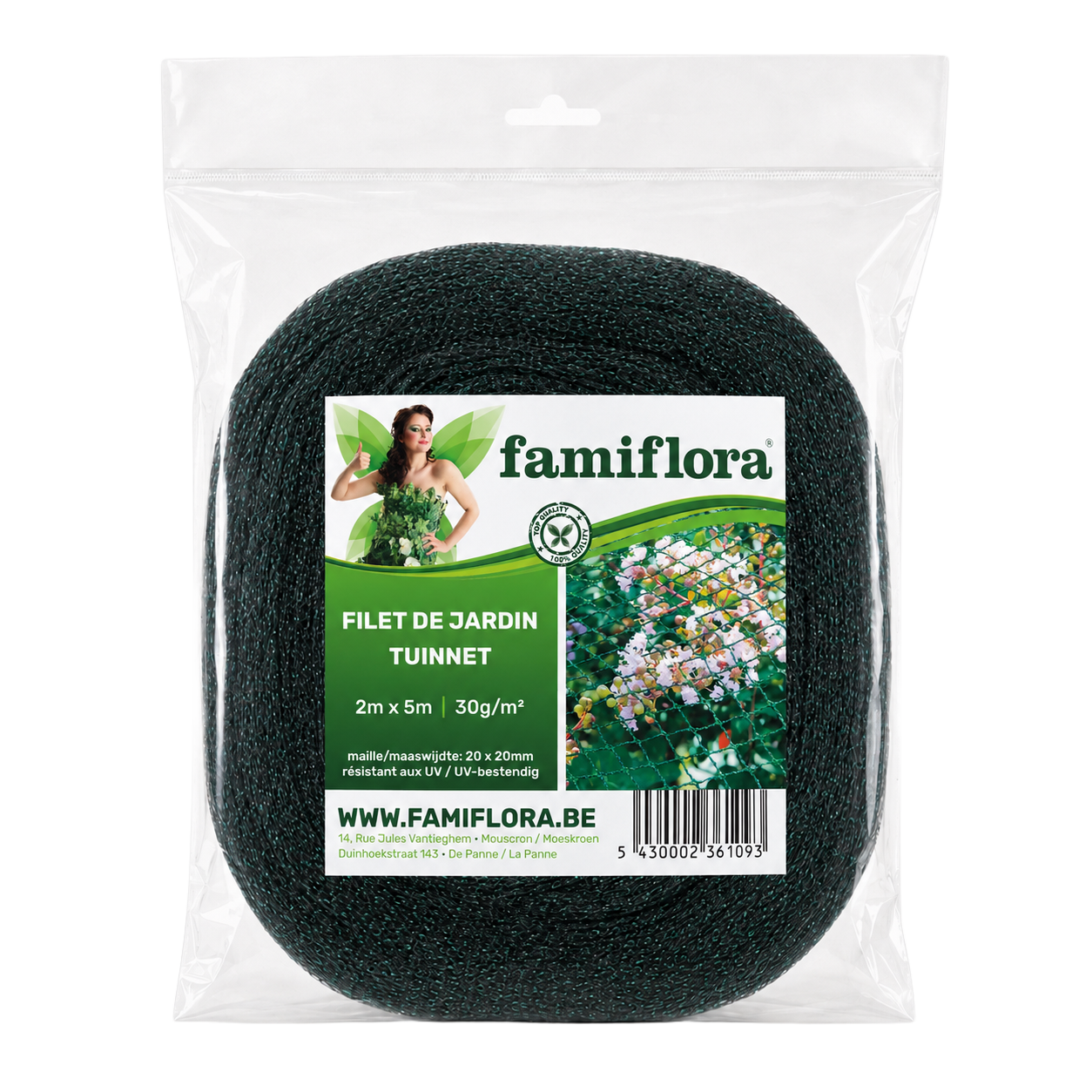 Famiflora vogelnet 200x500cm - 30g/m² - Maaswijdte 20x20mm