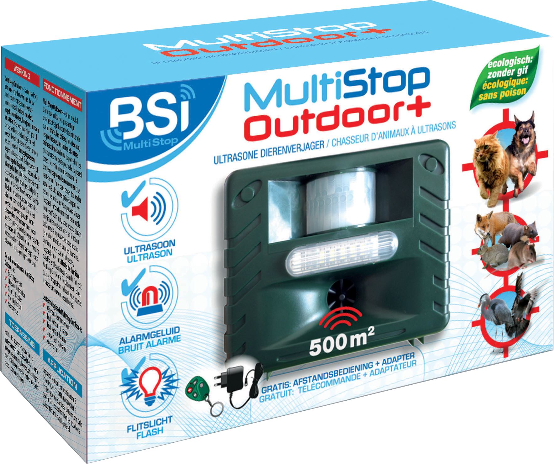 Multistop-outdoor-adapter-Ongedierteverjager-op-ultrasonen-alarmgeluid-en-flitslicht-tot-500m-