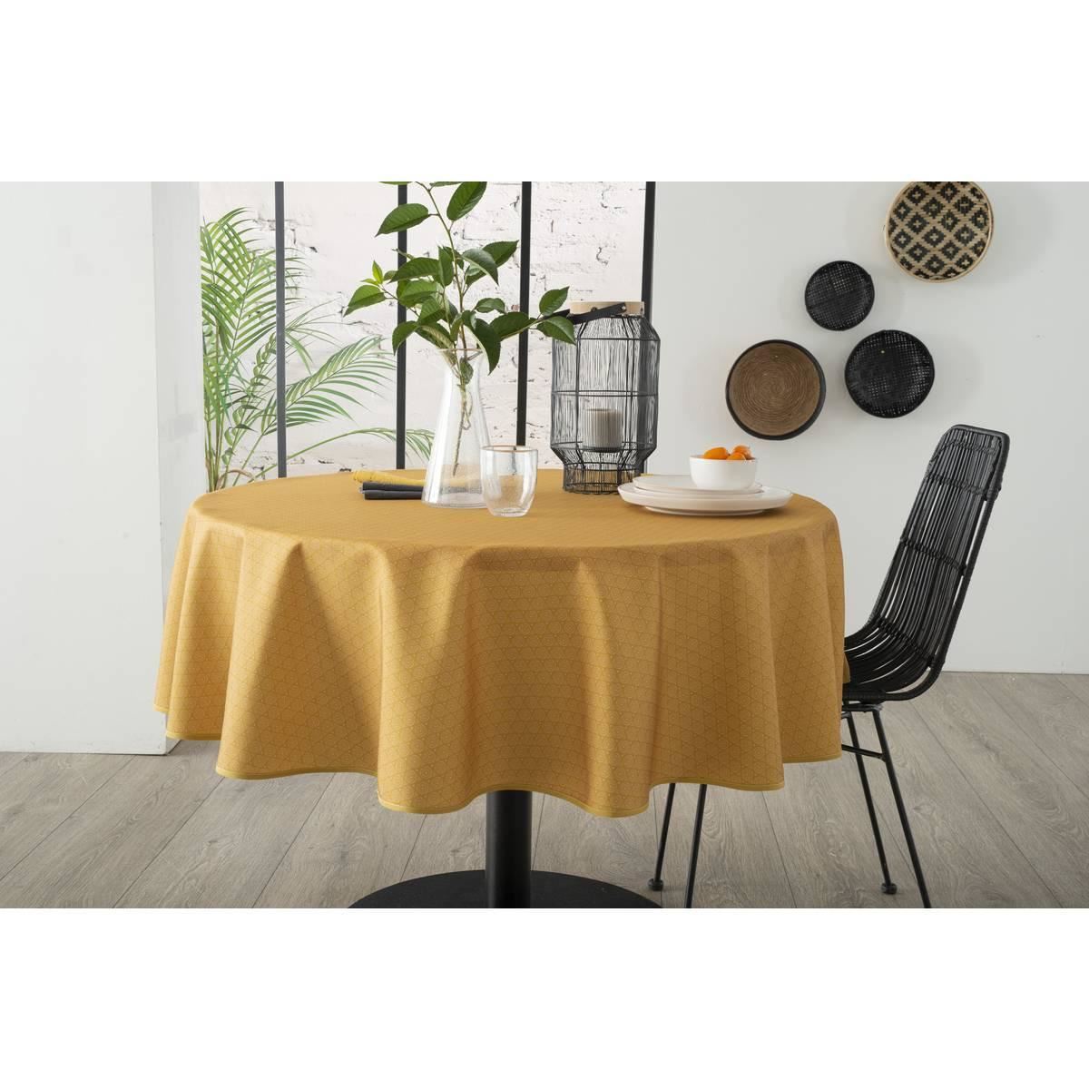 Tafelkleed-D180cm-Etnik-mosterdgeel-