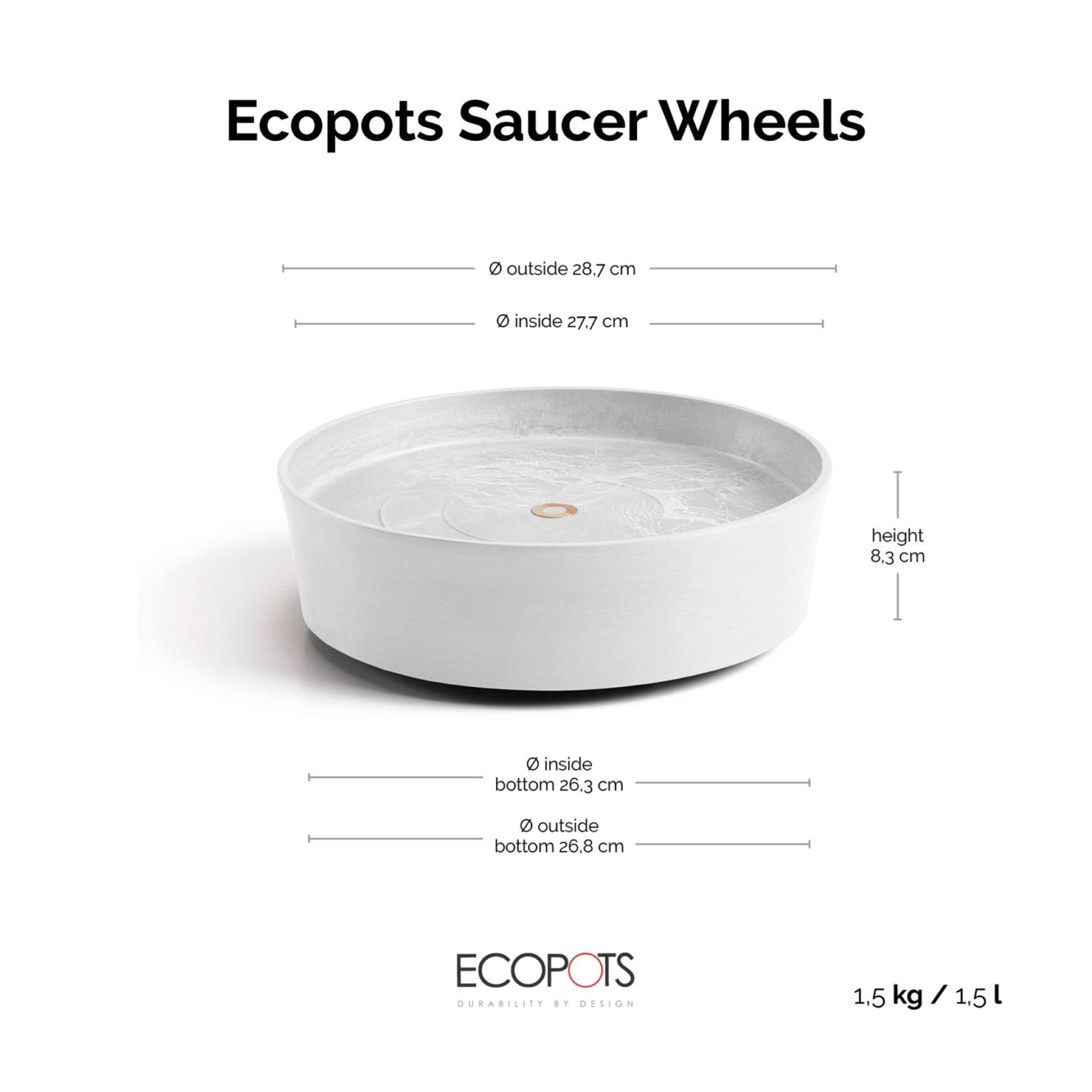 Ecopots-onderschotel-rond-met-wielen-pure-white-30-cm-H8-cm
