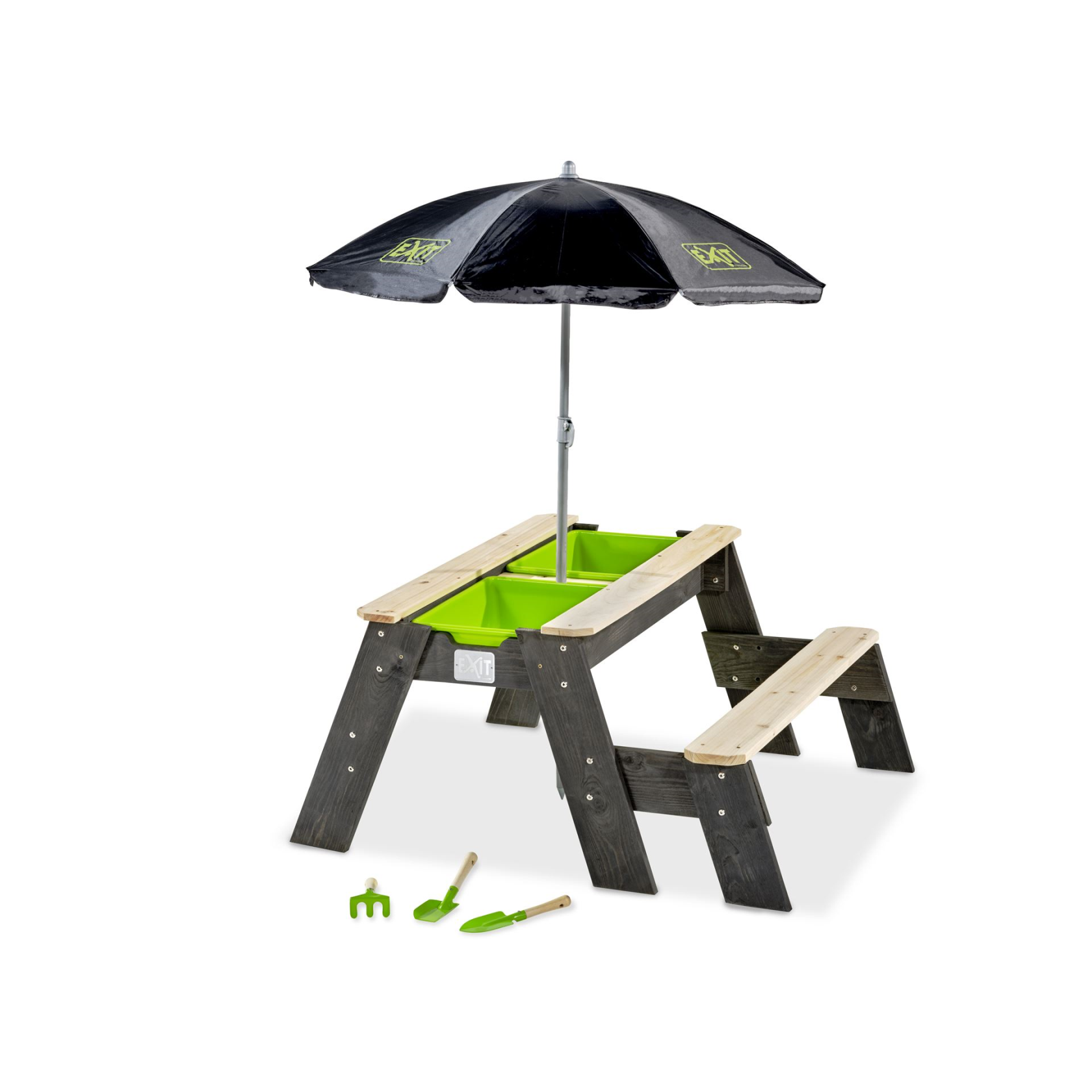 EXIT Aksent sand, water and picnic table (1 bench) with parasol and garden tools