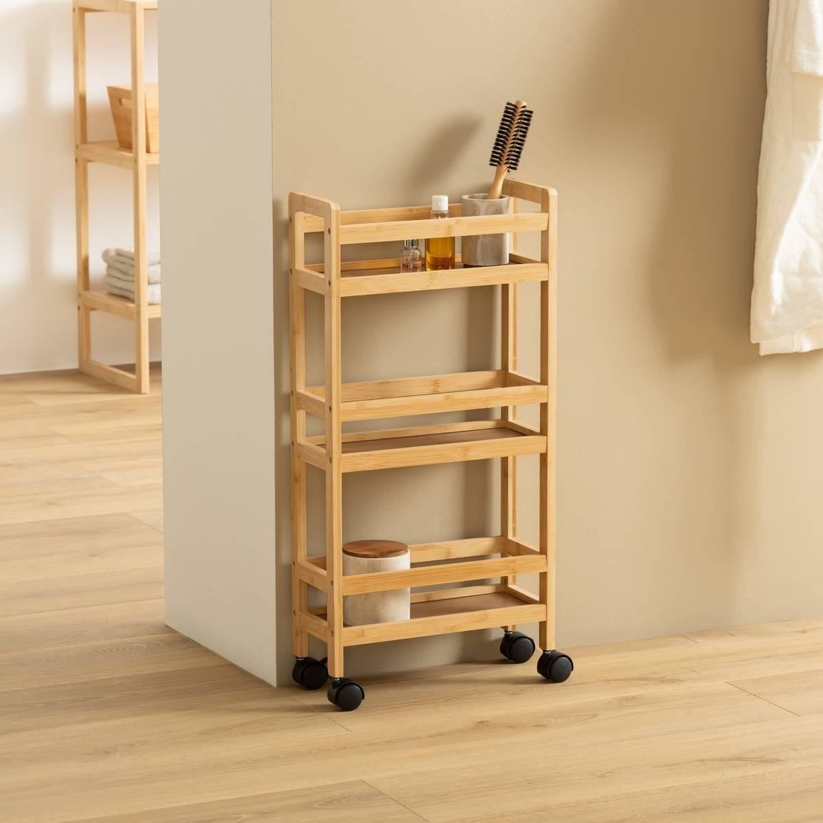 Keukentrolley-dressoir-met-kleine-wieltjes-van-bamboe-3-laags