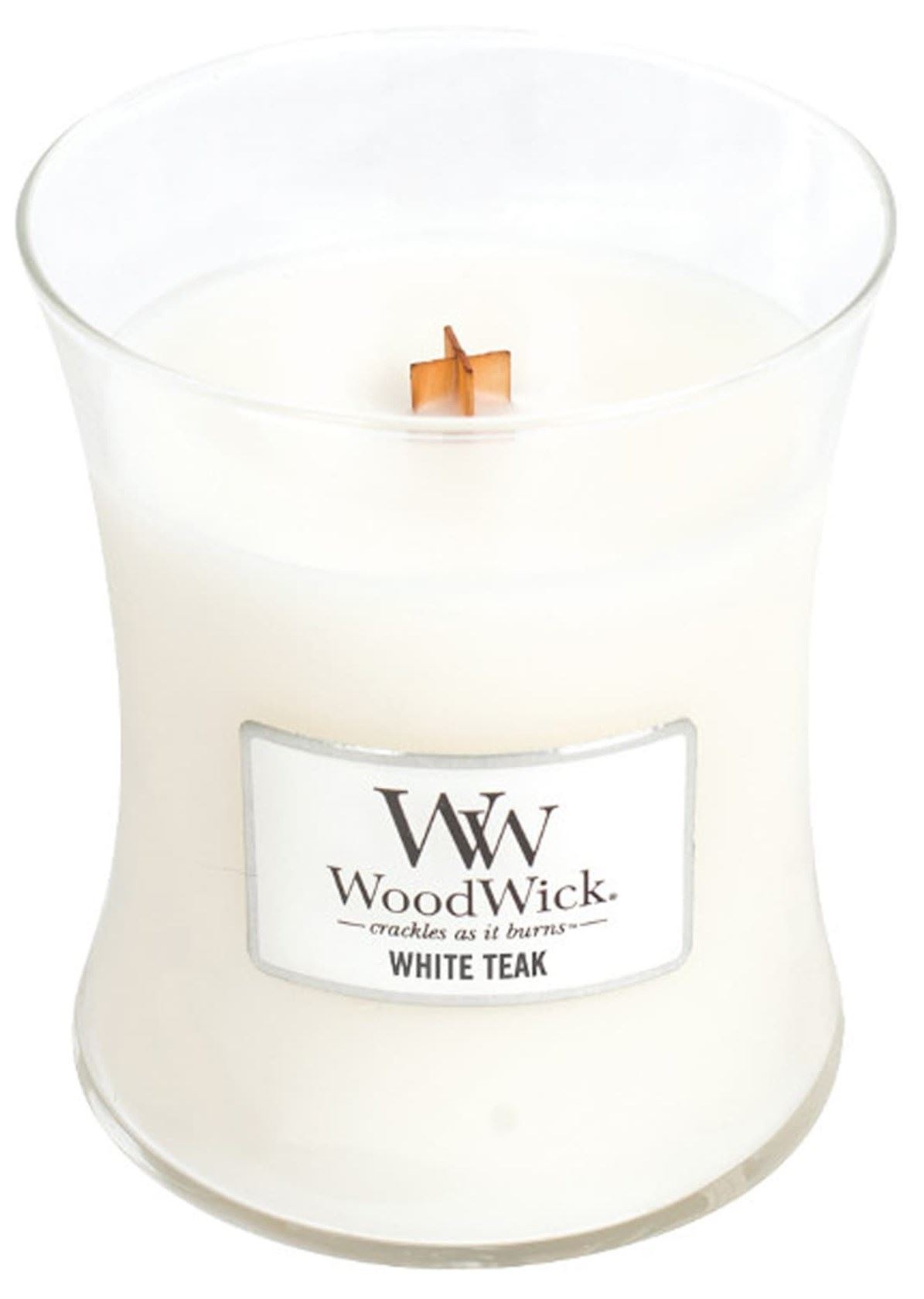 WoodWick - Bougie parfumée Medium Hourglass - Teck blanc - Jusqu'à 60 heures de combustion