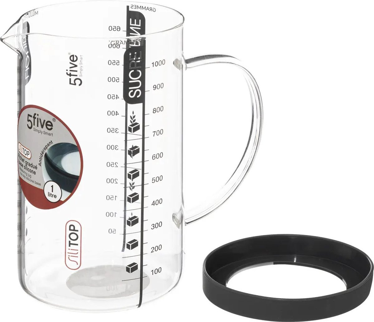 5Five Measuring cup 1L - Glass - Mixing cup with scale - Heat resistant - Transparent