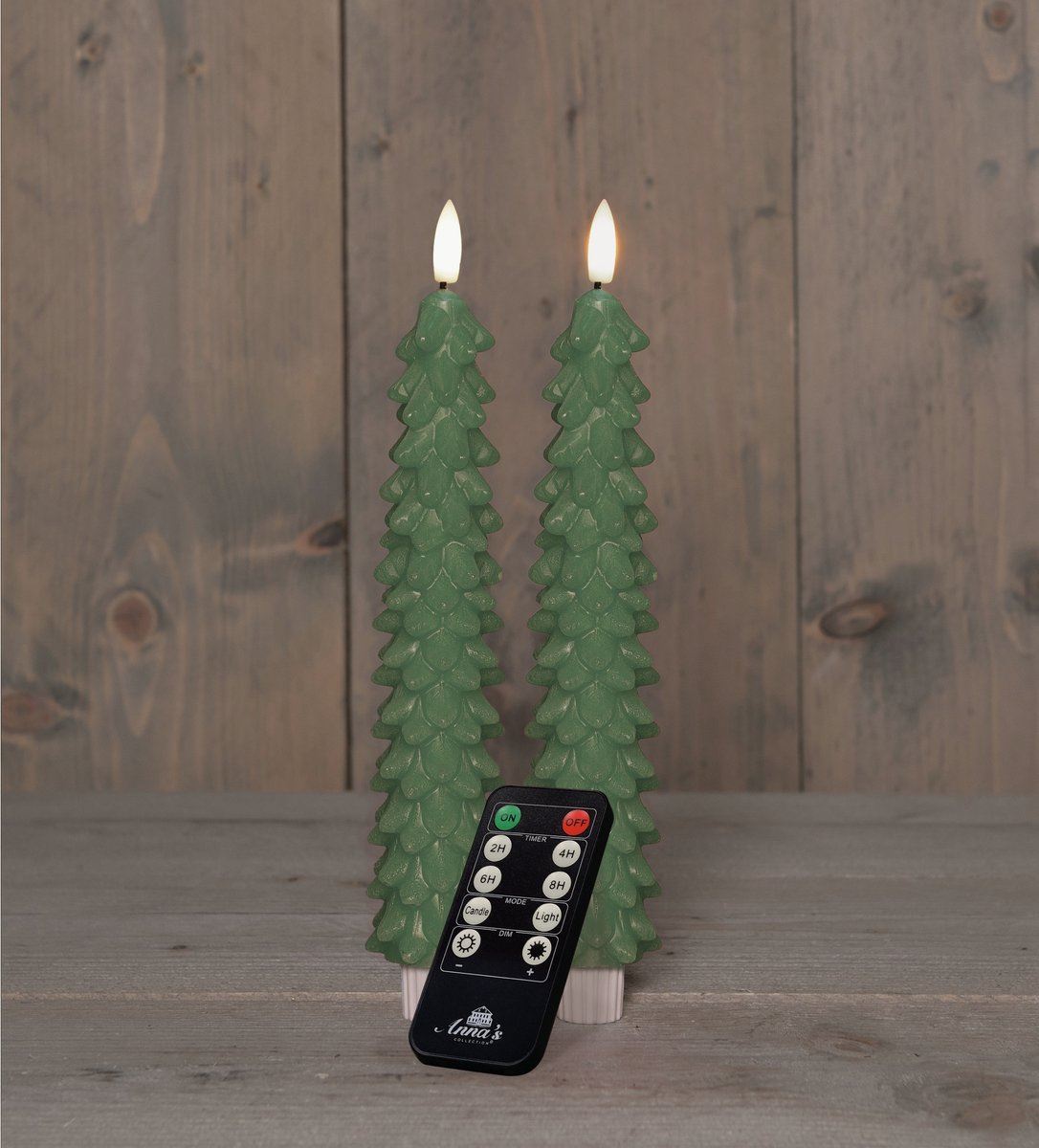 Dinerkaars-kerstboom-H23cm-2stuks-vlameffect-groen