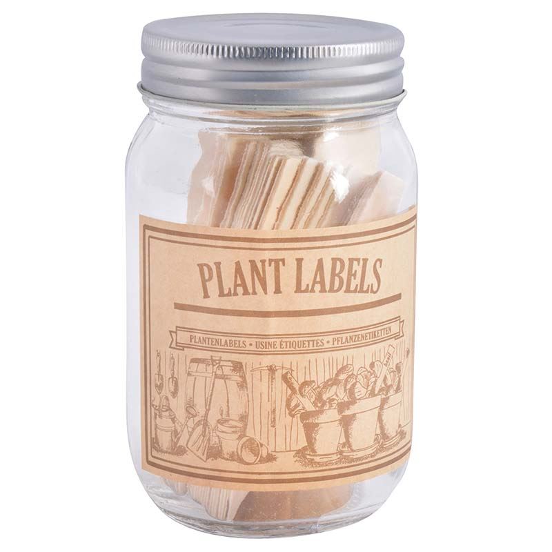 Esschert Design plantenlabels in glazen pot - Jampot met 40 houten labels