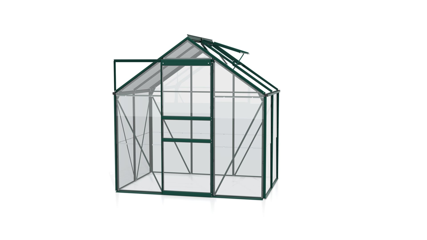 Serre Vitavia Venus 2.5m² avec verre de sécurité - Vert foncé - Avec porte coulissante simple (B61 cm) et fondation
