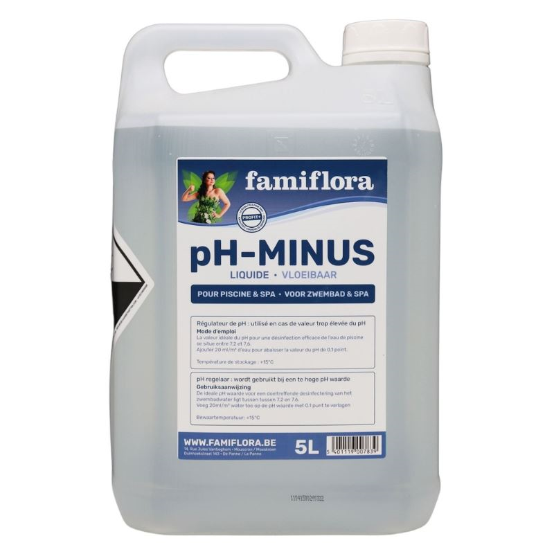 Famiflora pH-minus vloeibaar 5L - verlaagt de pH-waarde van je zwembad of spa!