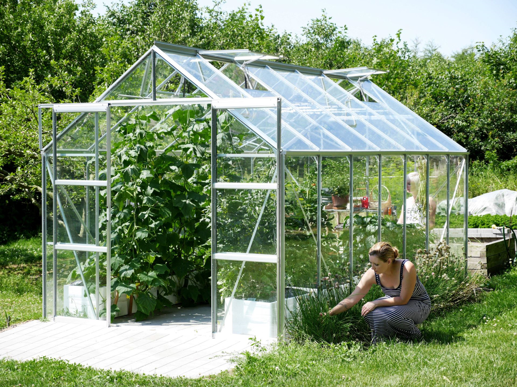 Serre Vitavia Uranus 11.5m² avec verre de sécurité - Aluminium - Avec double porte coulissante (L120 cm) et fondation