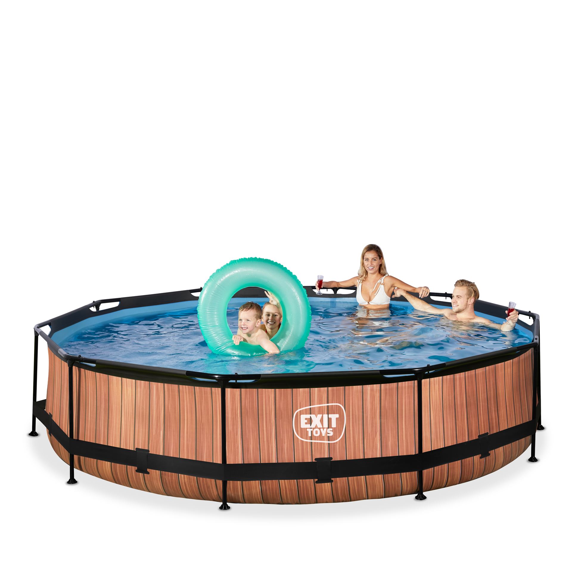 EXIT-Wood-zwembad-360x76cm-met-filterpomp-bruin