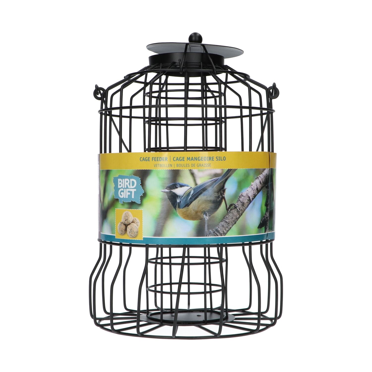 Bûten Gift - Cage feeder voor vetbollen - ideaal voor kleine vogels - Ø17,5xH26 cm - zwart