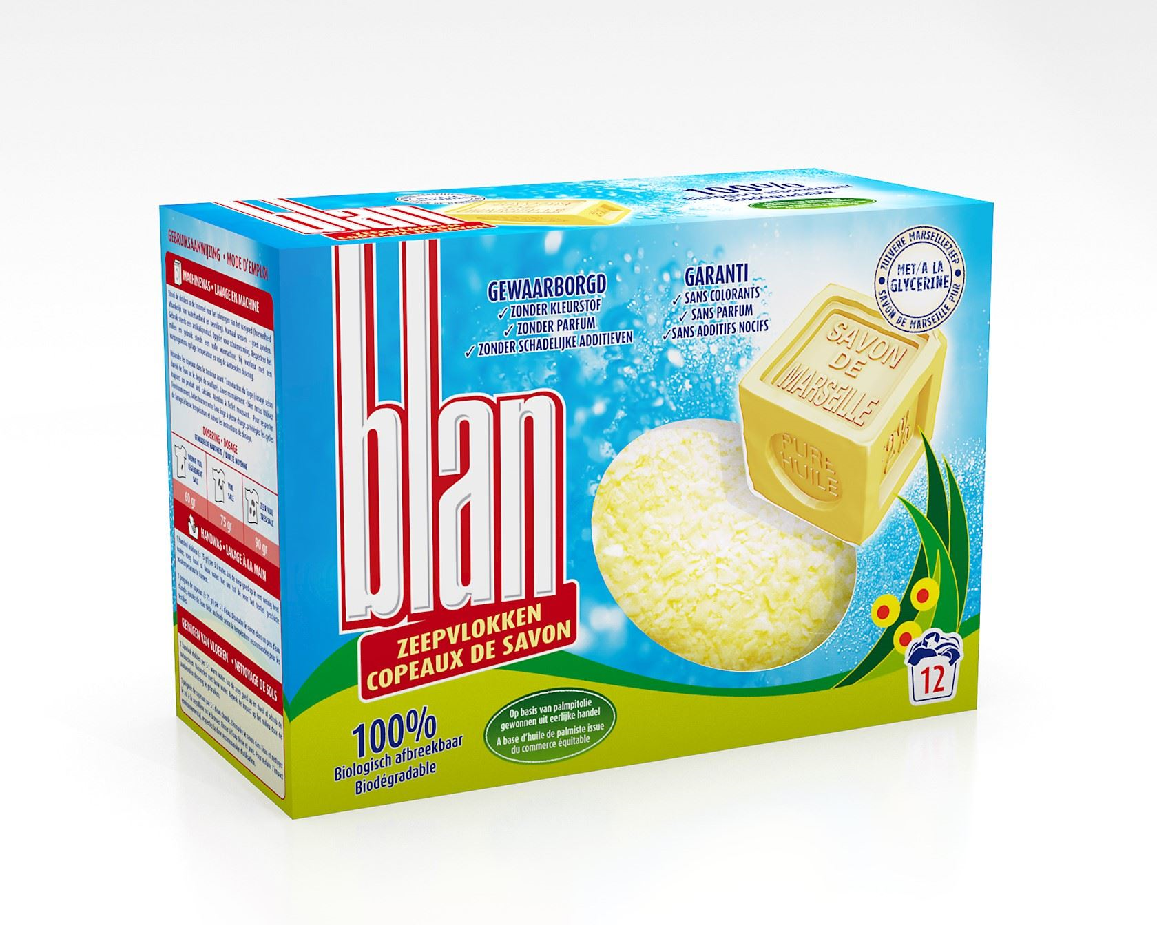 Blan marseille soap flakes 850 grams - For 12 washes - Without dye, perfume and harmful additives