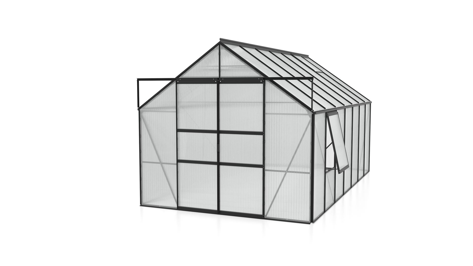 Meridian-2-11500-HKP6mm-zwart-Polycarbonaat-serre-Vrijstaand-B254-4-x-L441-x-H231-8-cm