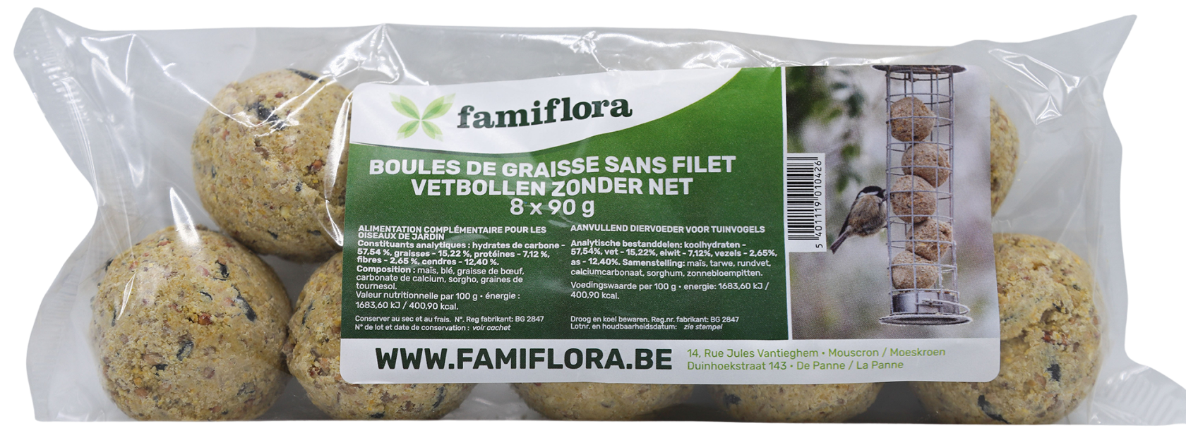 Famiflora Set van 8 mezenbollen zonder netje - 8x90g