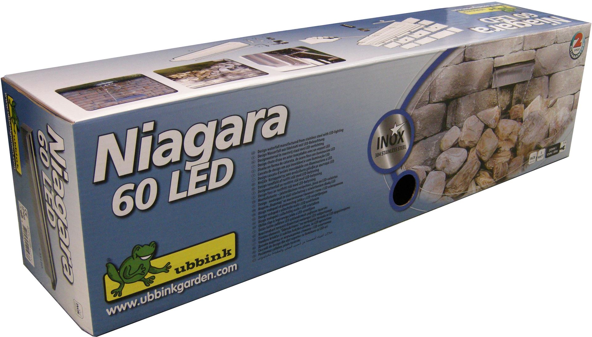 Niagara-60-LED-waterval-Inox-304-met-aansluitingen-25-mm-1-LED-strip-60-cm-1x35-koud-wit-trafo-AC-12