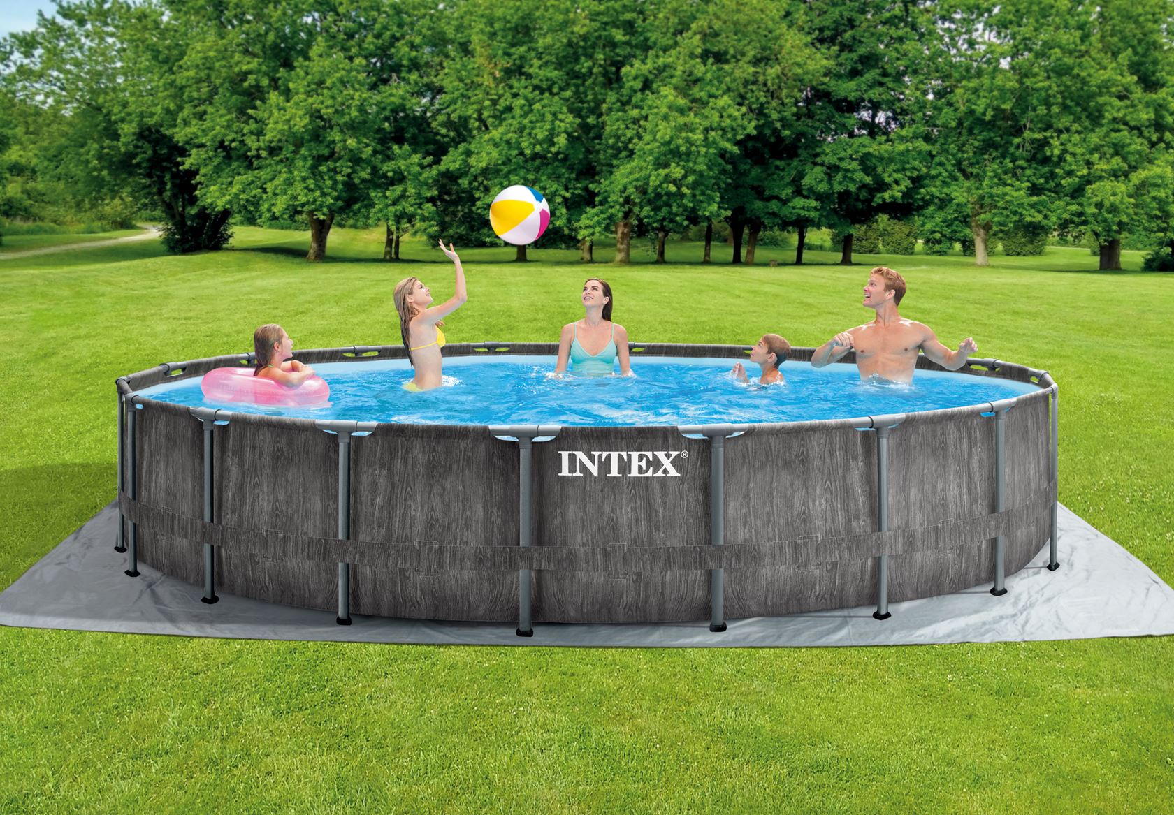 Intex Prism Frame Set piscine hors sol Greywood - ronde - Ø549 x H122 cm