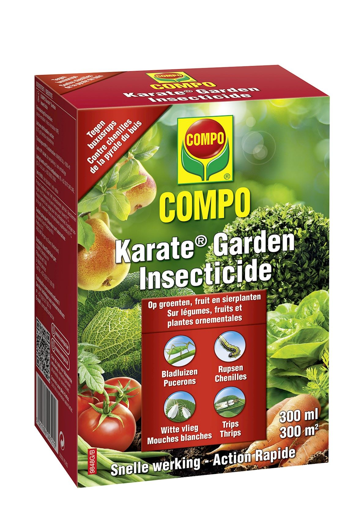 Compo karate garden 300ml - concentraat - insectenbestrijder - tegen bijtende en zuigende insecten - voor groenten, fruit en sierplanten - snelle werking - 300 m²