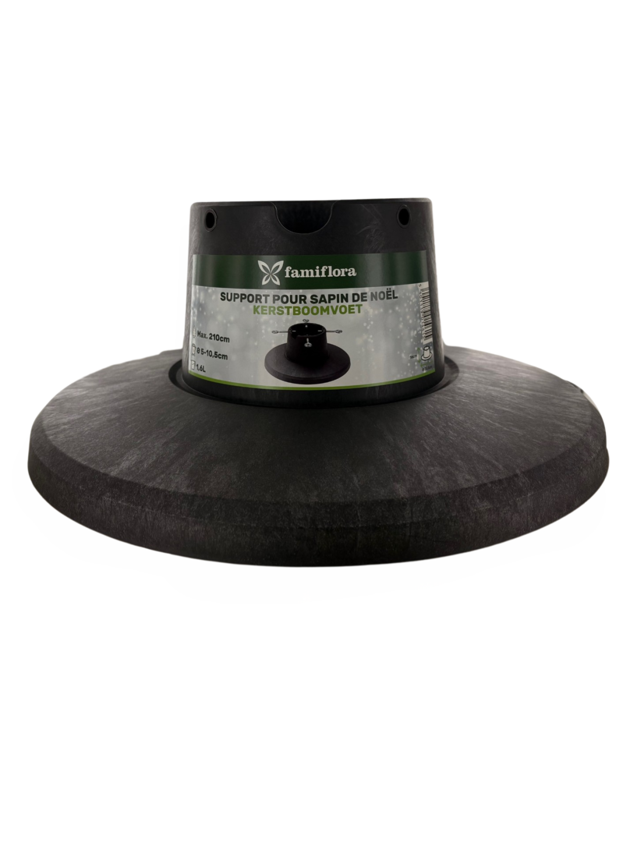 Famiflora Pied de sapin avec pince à vis - gris - convient aux sapins de Noël jusqu'à 210 cm - avec réservoir d'eau