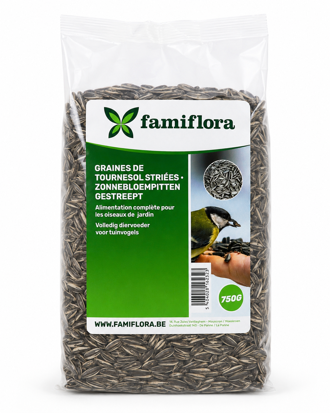 Famiflora Graines de tournesol striées - Sac de 750g - Nourriture classique pour oiseaux - Nourriture pour oiseaux de jardin - Nourriture d'hiver